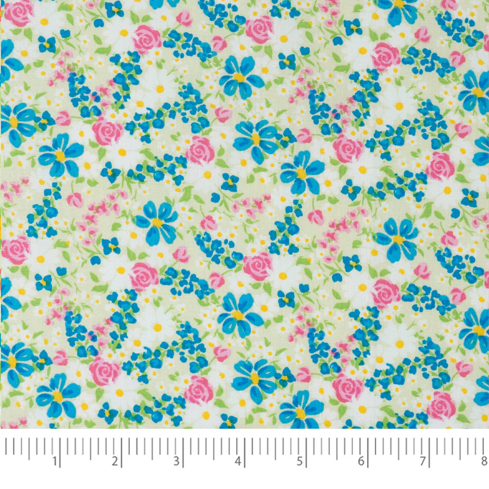 SINGER Pink Green Spring Print Ringspun Cotton Fabric Bundle
